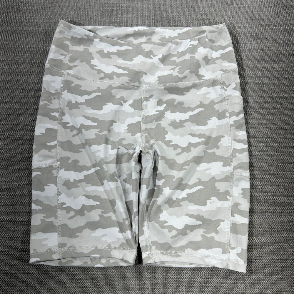 Beverly Hills Polo Club Bike Shorts Womens L Grey Camo Good Pockets High Waist